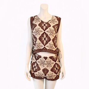 Free People Two-Piece Geometric Print Tank & Shorts Set - Brown on light green